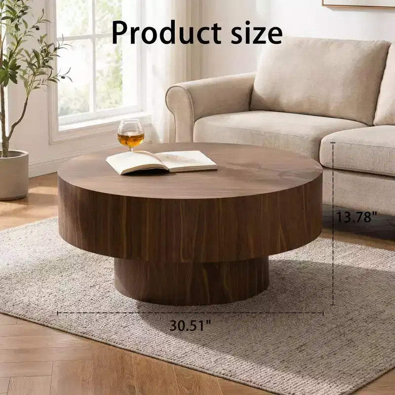 Table basse ronde en bois JVNOXK 77,5 cm pour salon, couleur noyer. Convient pour la chambre, le salon, le bureau.