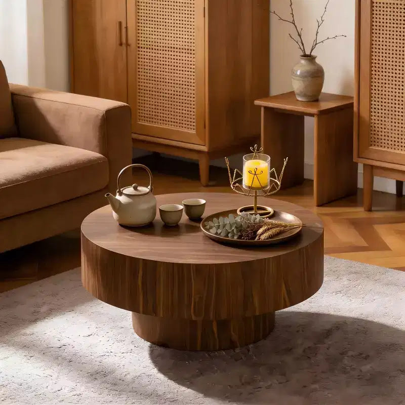 Table basse ronde en bois JVNOXK 77,5 cm pour salon, couleur noyer. Convient pour la chambre, le salon, le bureau.
