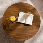Table basse ronde en bois JVNOXK 77,5 cm pour salon, couleur noyer. Convient pour la chambre, le salon, le bureau.