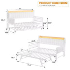 Lit de repos gigogne simple, cadre de canapé rembourré avec lumière LED, station de charge et tête de lit de rangement, lattes métalliques robustes