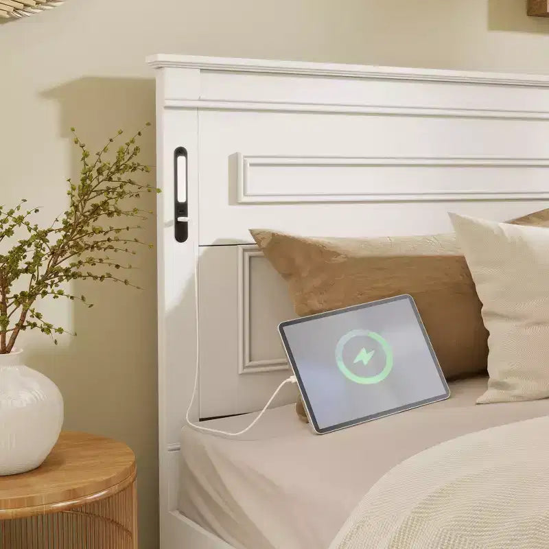 Lit Sailvan avec 2 tiroirs de rangement, lumières LED intégrées, station de charge USB