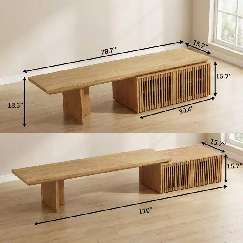 JVNOXK Meuble TV extensible (78,7-110), meuble TV moderne avec rangement pour téléviseurs de 55 pouces et plus, naturel