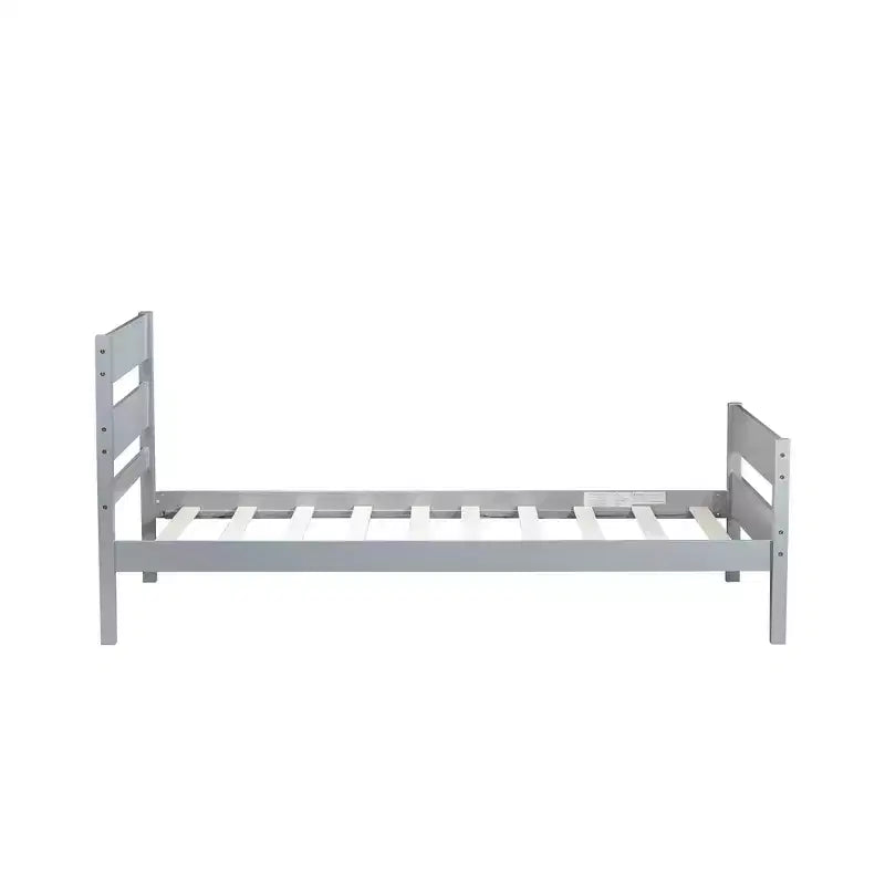 Cadre de lit plateforme double VECELO avec tête de lit à lattes horizontales, pas besoin de sommier tapissier, lit en bois pour chambre d'enfant