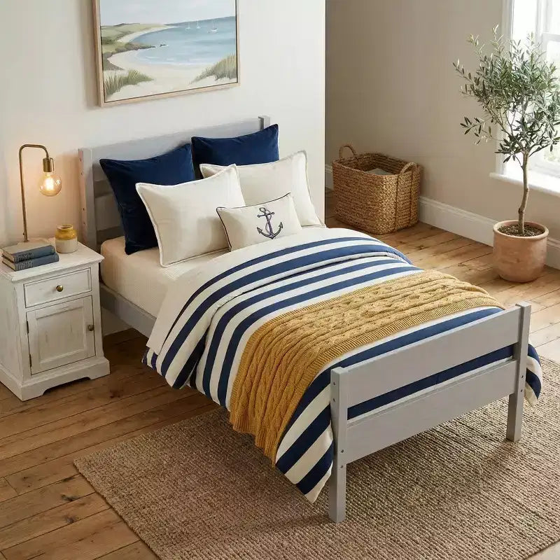 Cadre de lit plateforme double VECELO avec tête de lit à lattes horizontales, pas besoin de sommier tapissier, lit en bois pour chambre d'enfant