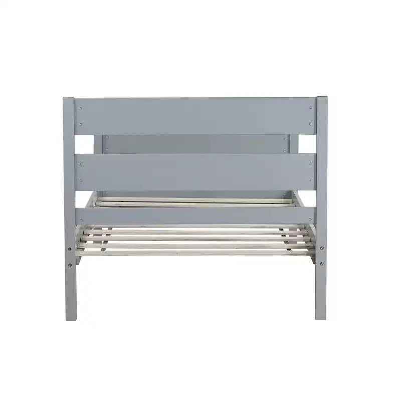 Cadre de lit plateforme double VECELO avec tête de lit à lattes horizontales, pas besoin de sommier tapissier, lit en bois pour chambre d'enfant