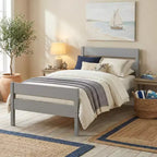 Cadre de lit plateforme double VECELO avec tête de lit à lattes horizontales, pas besoin de sommier tapissier, lit en bois pour chambre d'enfant
