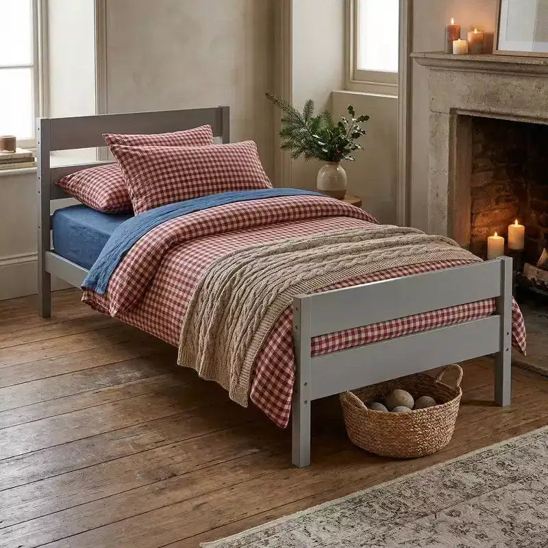 Cadre de lit plateforme double VECELO avec tête de lit à lattes horizontales, pas besoin de sommier tapissier, lit en bois pour chambre d'enfant