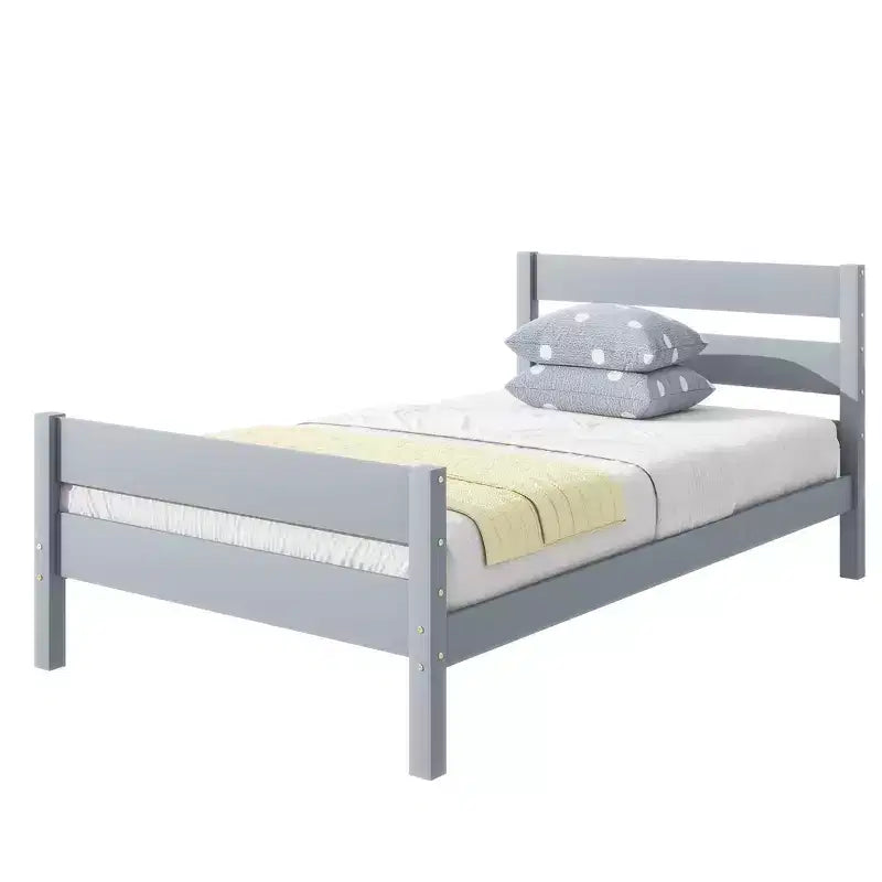Cadre de lit plateforme double VECELO avec tête de lit à lattes horizontales, pas besoin de sommier tapissier, lit en bois pour chambre d'enfant