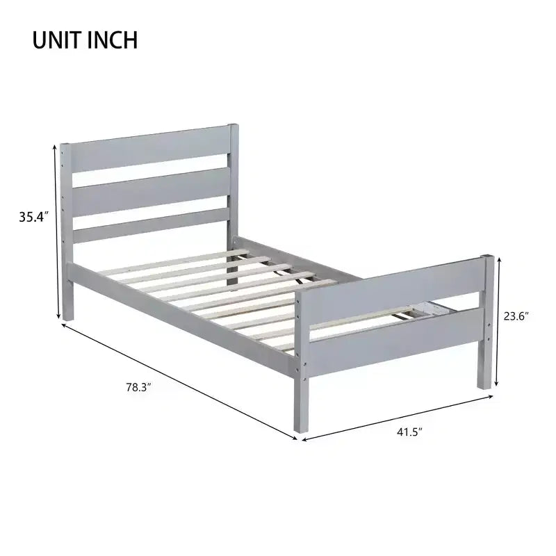 Cadre de lit plateforme double VECELO avec tête de lit à lattes horizontales, pas besoin de sommier tapissier, lit en bois pour chambre d'enfant