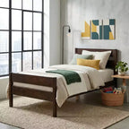 Cadre de lit plateforme double VECELO avec tête de lit à lattes horizontales, pas besoin de sommier tapissier, lit en bois pour chambre d'enfant