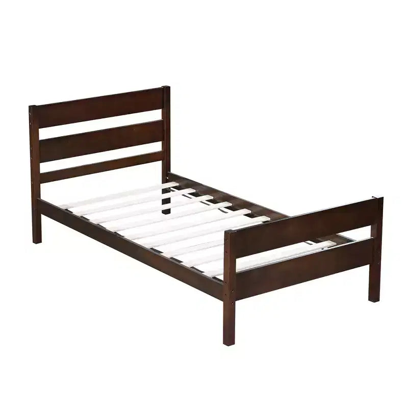 Cadre de lit plateforme double VECELO avec tête de lit à lattes horizontales, pas besoin de sommier tapissier, lit en bois pour chambre d'enfant