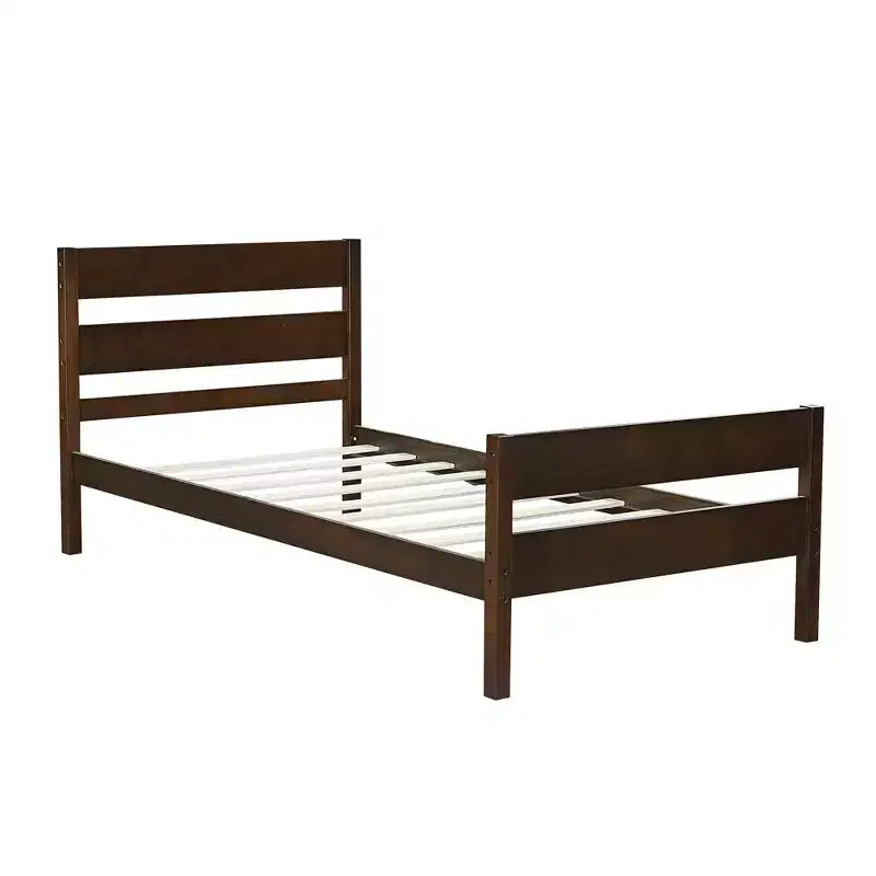 Cadre de lit plateforme double VECELO avec tête de lit à lattes horizontales, pas besoin de sommier tapissier, lit en bois pour chambre d'enfant