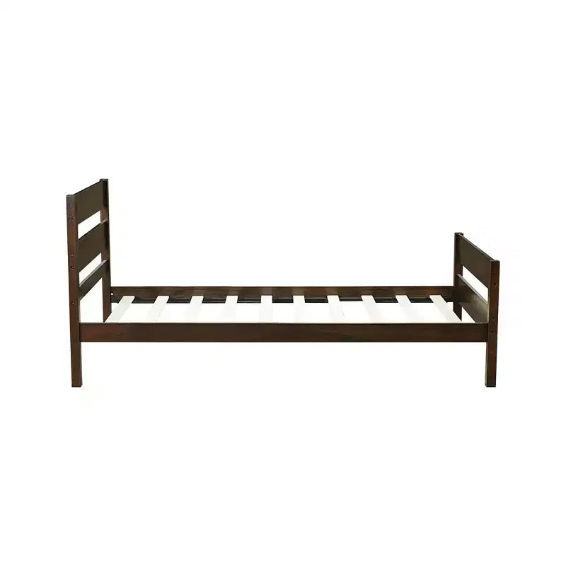 Cadre de lit plateforme double VECELO avec tête de lit à lattes horizontales, pas besoin de sommier tapissier, lit en bois pour chambre d'enfant