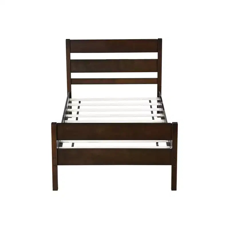 Cadre de lit plateforme double VECELO avec tête de lit à lattes horizontales, pas besoin de sommier tapissier, lit en bois pour chambre d'enfant