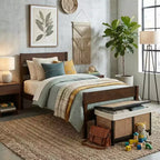 Cadre de lit plateforme double VECELO avec tête de lit à lattes horizontales, pas besoin de sommier tapissier, lit en bois pour chambre d'enfant