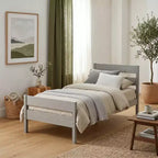 Cadre de lit plateforme double VECELO avec tête de lit à lattes horizontales, pas besoin de sommier tapissier, lit en bois pour chambre d'enfant