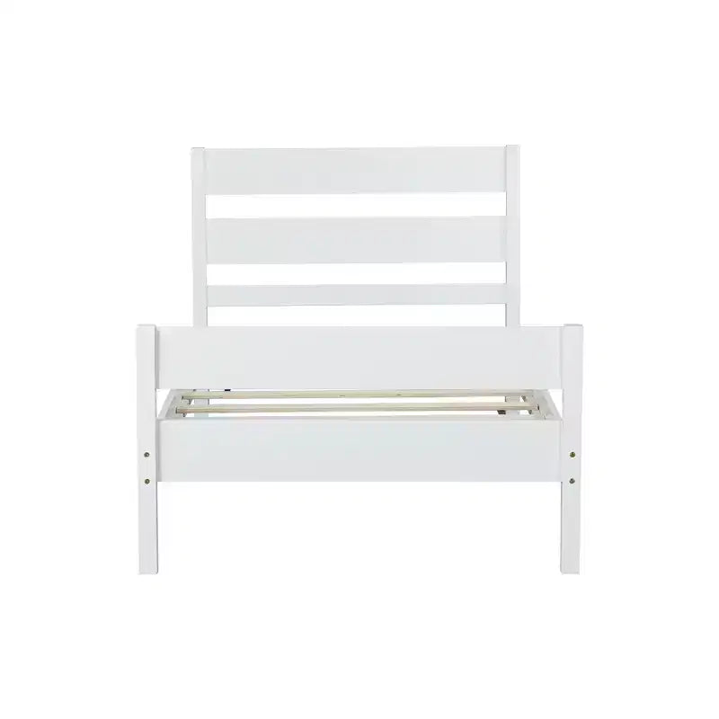 Cadre de lit plateforme double VECELO avec tête de lit à lattes horizontales, pas besoin de sommier tapissier, lit en bois pour chambre d'enfant
