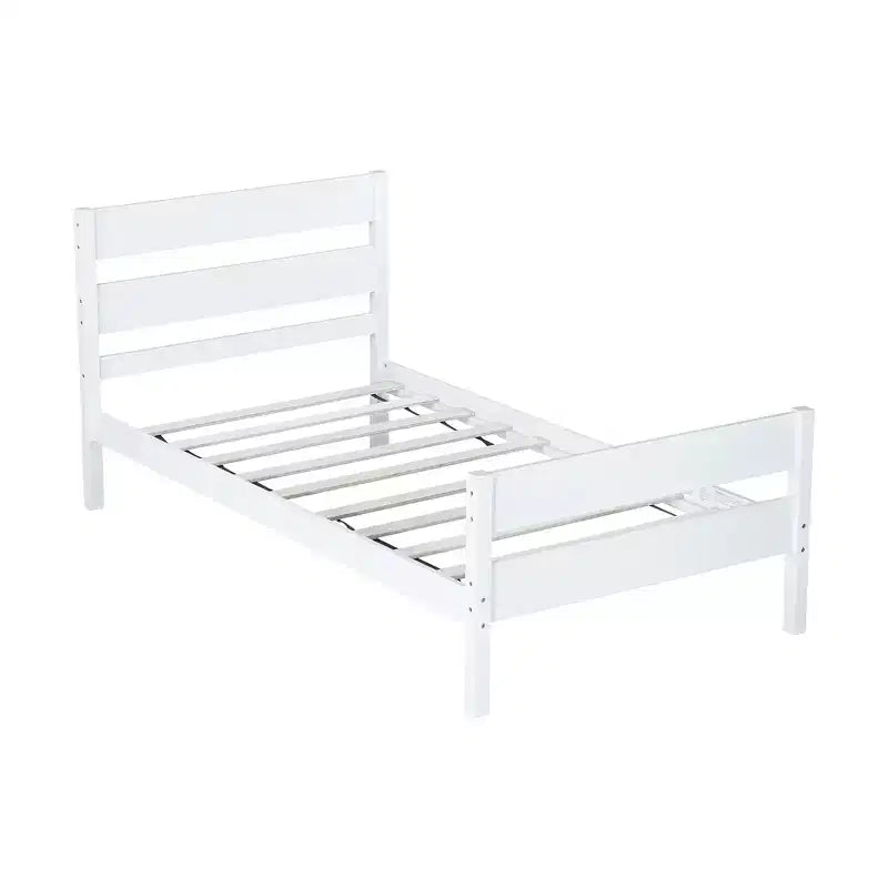 Cadre de lit plateforme double VECELO avec tête de lit à lattes horizontales, pas besoin de sommier tapissier, lit en bois pour chambre d'enfant
