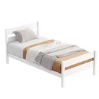 Cadre de lit plateforme double VECELO avec tête de lit à lattes horizontales, pas besoin de sommier tapissier, lit en bois pour chambre d'enfant