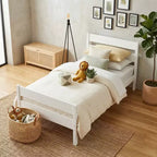 Cadre de lit plateforme double VECELO avec tête de lit à lattes horizontales, pas besoin de sommier tapissier, lit en bois pour chambre d'enfant