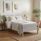 Cadre de lit plateforme double VECELO avec tête de lit à lattes horizontales, pas besoin de sommier tapissier, lit en bois pour chambre d'enfant