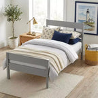 Cadre de lit plateforme double VECELO avec tête de lit à lattes horizontales, pas besoin de sommier tapissier, lit en bois pour chambre d'enfant