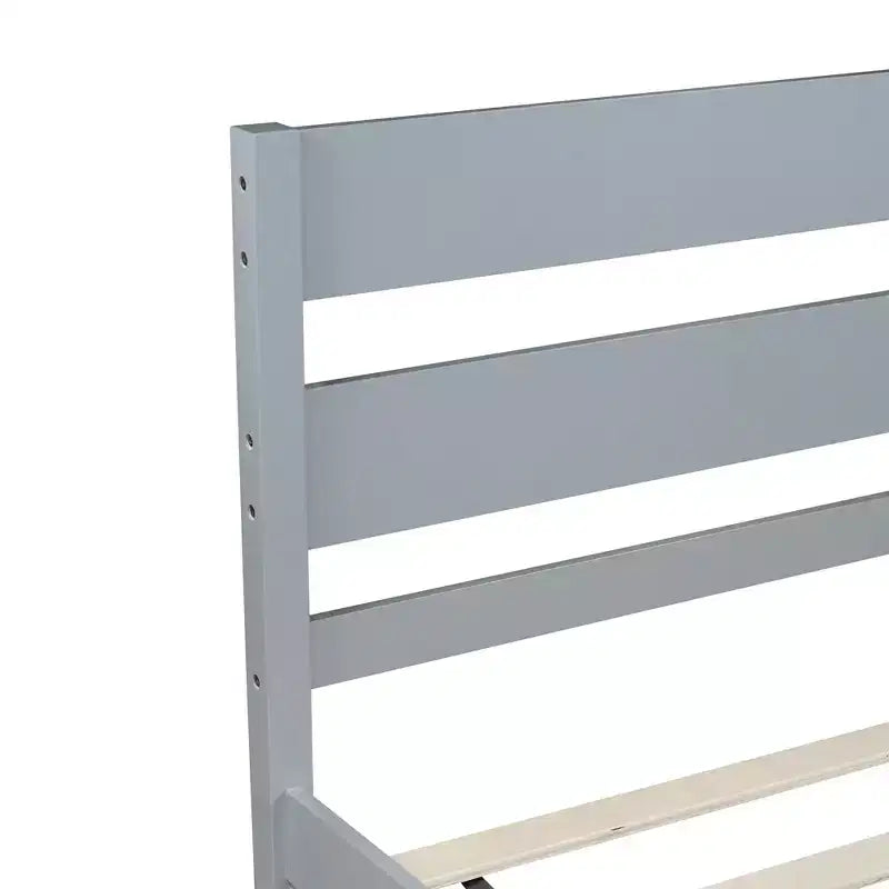 Cadre de lit plateforme double VECELO avec tête de lit à lattes horizontales, pas besoin de sommier tapissier, lit en bois pour chambre d'enfant