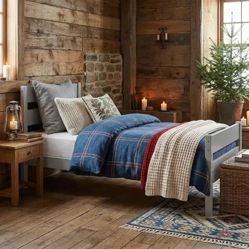Cadre de lit plateforme double VECELO avec tête de lit à lattes horizontales, pas besoin de sommier tapissier, lit en bois pour chambre d'enfant