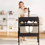 Table à langer pliable avec roulettes, station à langer à hauteur réglable avec 2 tiroirs, organisateur de chambre d'enfant mobile et étanche pour nouveau-nés
