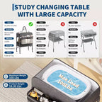 Table à langer pliable avec roulettes, station à langer à hauteur réglable avec 2 tiroirs, organisateur de chambre d'enfant mobile et étanche pour nouveau-nés