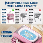 Table à langer pliable avec roulettes, station à langer à hauteur réglable avec 2 tiroirs, organisateur de chambre d'enfant mobile et étanche pour nouveau-nés