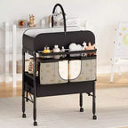 Folding Baby Changing Table w/ Wheels, Adjustable Height Diaper Station w/ 2 Drawers, Waterproof Mobile Nursery Organizer for Newborn Infants