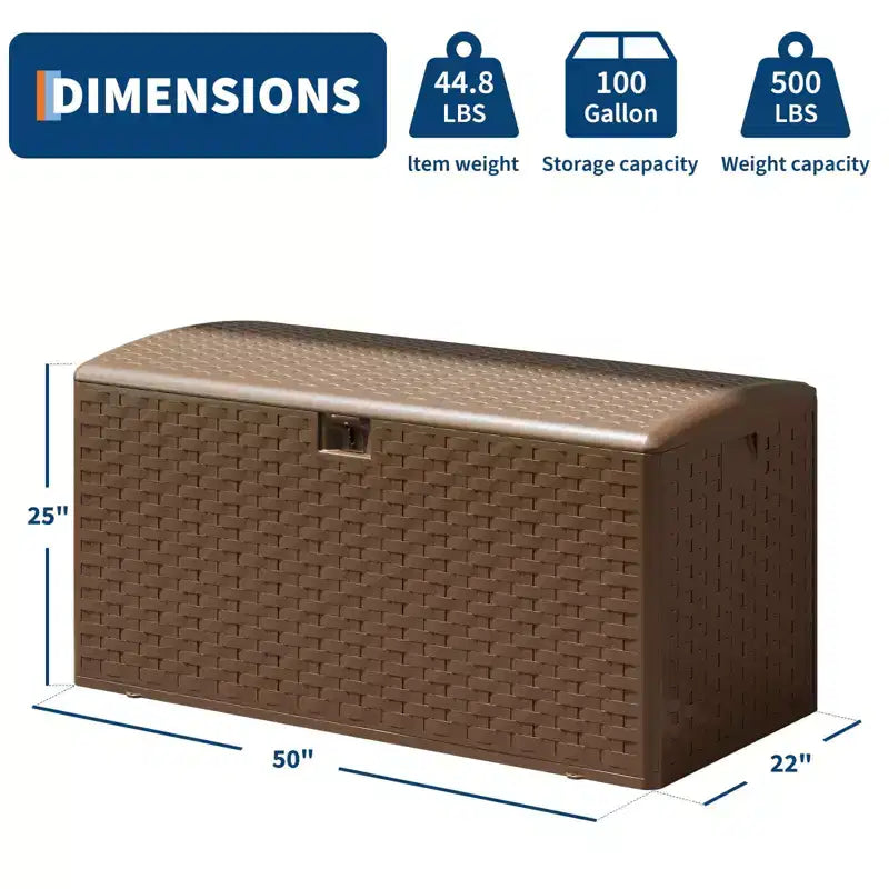 Boîte de rangement de terrasse en résine Acekool étanche de 378 litres avec serrure pour coussins, outils de jardin, accessoires de piscine, marron