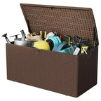Boîte de rangement de terrasse en résine Acekool étanche de 378 litres avec serrure pour coussins, outils de jardin, accessoires de piscine, marron