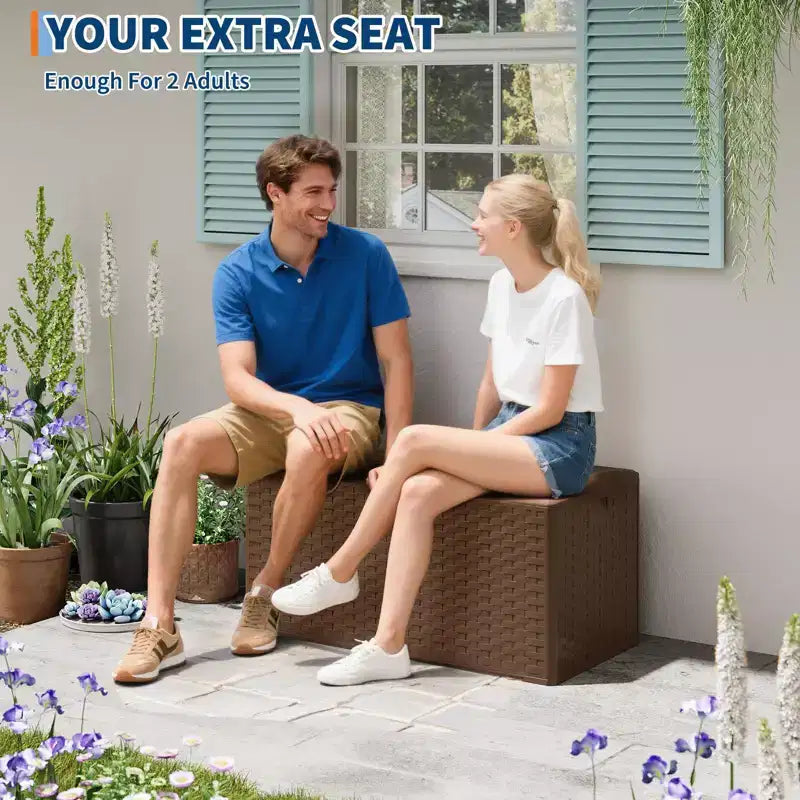 Boîte de rangement de terrasse en résine Acekool étanche de 378 litres avec serrure pour coussins, outils de jardin, accessoires de piscine, marron