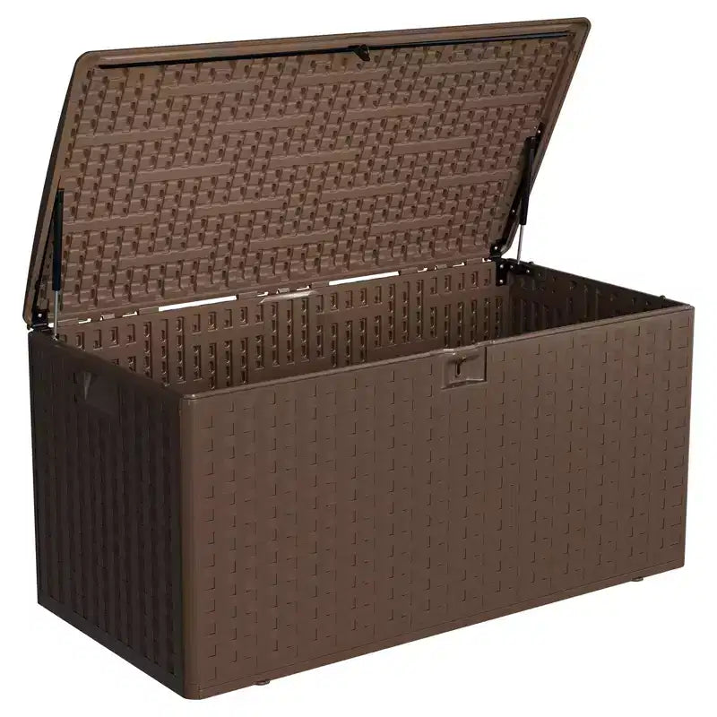 Boîte de rangement de terrasse en résine Acekool étanche de 378 litres avec serrure pour coussins, outils de jardin, accessoires de piscine, marron