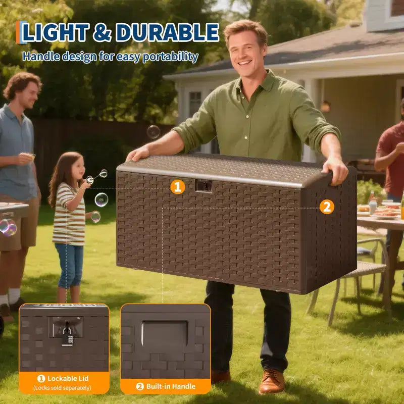 Boîte de rangement de terrasse en résine Acekool étanche de 378 litres avec serrure pour coussins, outils de jardin, accessoires de piscine, marron