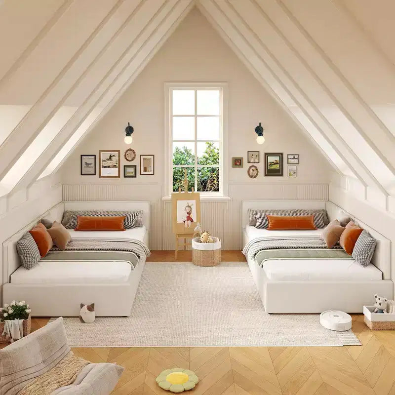 Canapé-lit d'angle double avec tête de lit capitonnée en velours, lit de repos avec barrière réglable pour chambre d'enfant, de garçon, de fille et chambre d'amis