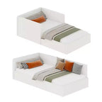 Canapé-lit d'angle double avec tête de lit capitonnée en velours, lit de repos avec barrière réglable pour chambre d'enfant, de garçon, de fille et chambre d'amis