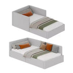 Canapé-lit d'angle double avec tête de lit capitonnée en velours, lit de repos avec barrière réglable pour chambre d'enfant, de garçon, de fille et chambre d'amis