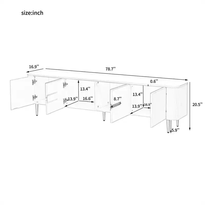 JVNOXK Meuble TV Minimaliste 78,7'' pour TV jusqu'à 85 Pouces, Meuble TV Moderne avec 4 Armoires Spacieuses pour Salon