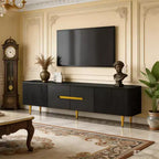 JVNOXK Meuble TV Minimaliste 78,7'' pour TV jusqu'à 85 Pouces, Meuble TV Moderne avec 4 Armoires Spacieuses pour Salon