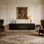JVNOXK Meuble TV Minimaliste 78,7'' pour TV jusqu'à 85 Pouces, Meuble TV Moderne avec 4 Armoires Spacieuses pour Salon
