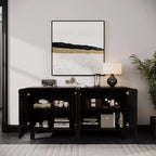 Buffet Makena moderne GDFStudio de 150 cm avec 4 portes à motif soleil et pieds en bois massif