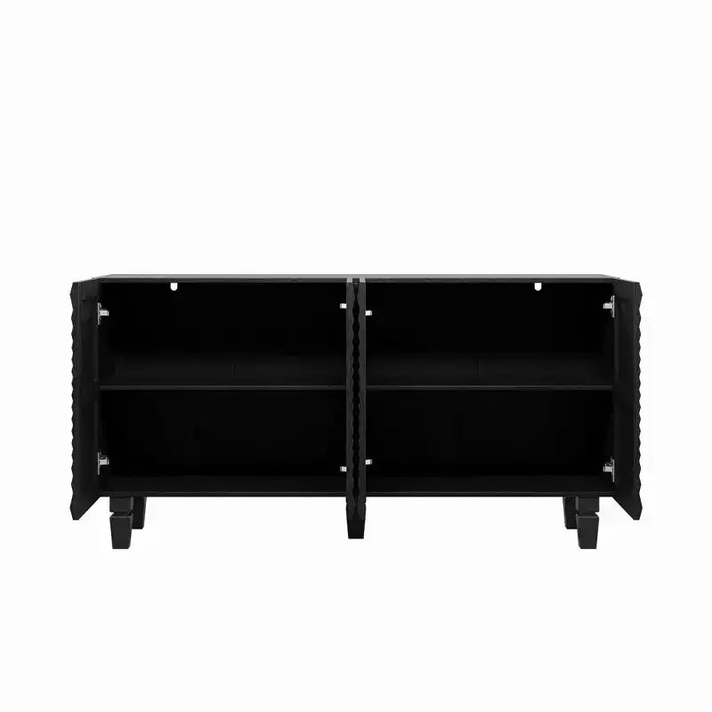 Buffet Makena moderne GDFStudio de 150 cm avec 4 portes à motif soleil et pieds en bois massif