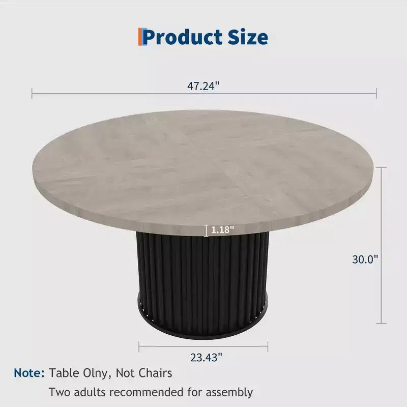 47 grande table à manger ronde pour 4-6 personnes, table de cuisine en bois avec base piédestal métallique ondulée robuste pour la maison et la salle à manger