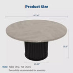47 grande table à manger ronde pour 4-6 personnes, table de cuisine en bois avec base piédestal métallique ondulée robuste pour la maison et la salle à manger