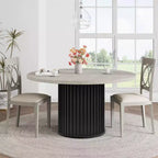 47 grande table à manger ronde pour 4-6 personnes, table de cuisine en bois avec base piédestal métallique ondulée robuste pour la maison et la salle à manger