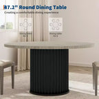 47 grande table à manger ronde pour 4-6 personnes, table de cuisine en bois avec base piédestal métallique ondulée robuste pour la maison et la salle à manger
