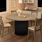 47 grande table à manger ronde pour 4-6 personnes, table de cuisine en bois avec base piédestal métallique ondulée robuste pour la maison et la salle à manger